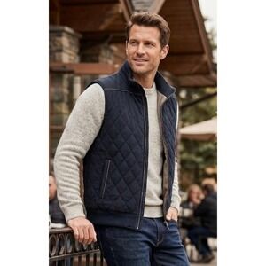 Bugatti Navy Blue Quilted Zip Front Vest Mens Large Premium Finish‎ Mixed Media
